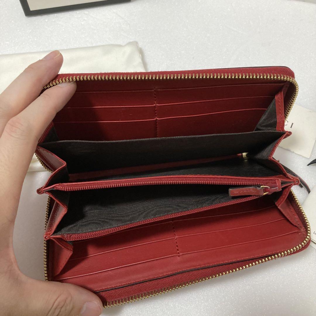 【美品】グッチ 長財布 ラウンドファスナー レッド ベルト シェリーライン