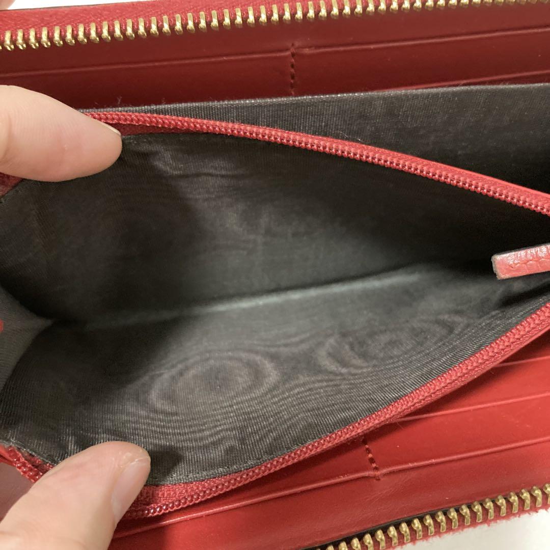 【美品】グッチ 長財布 ラウンドファスナー レッド ベルト シェリーライン