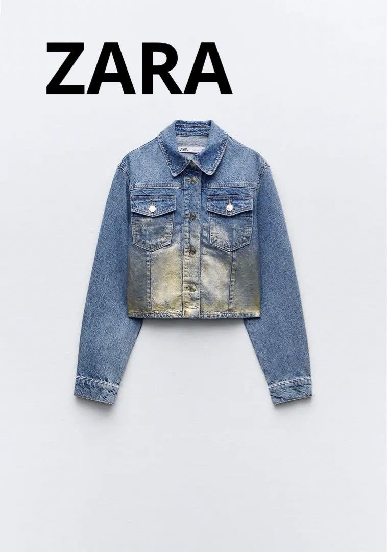 魅力の XS】クロップド メルカリ - デニムジャケット【ZARA】 メタリック ジャケット・アウター