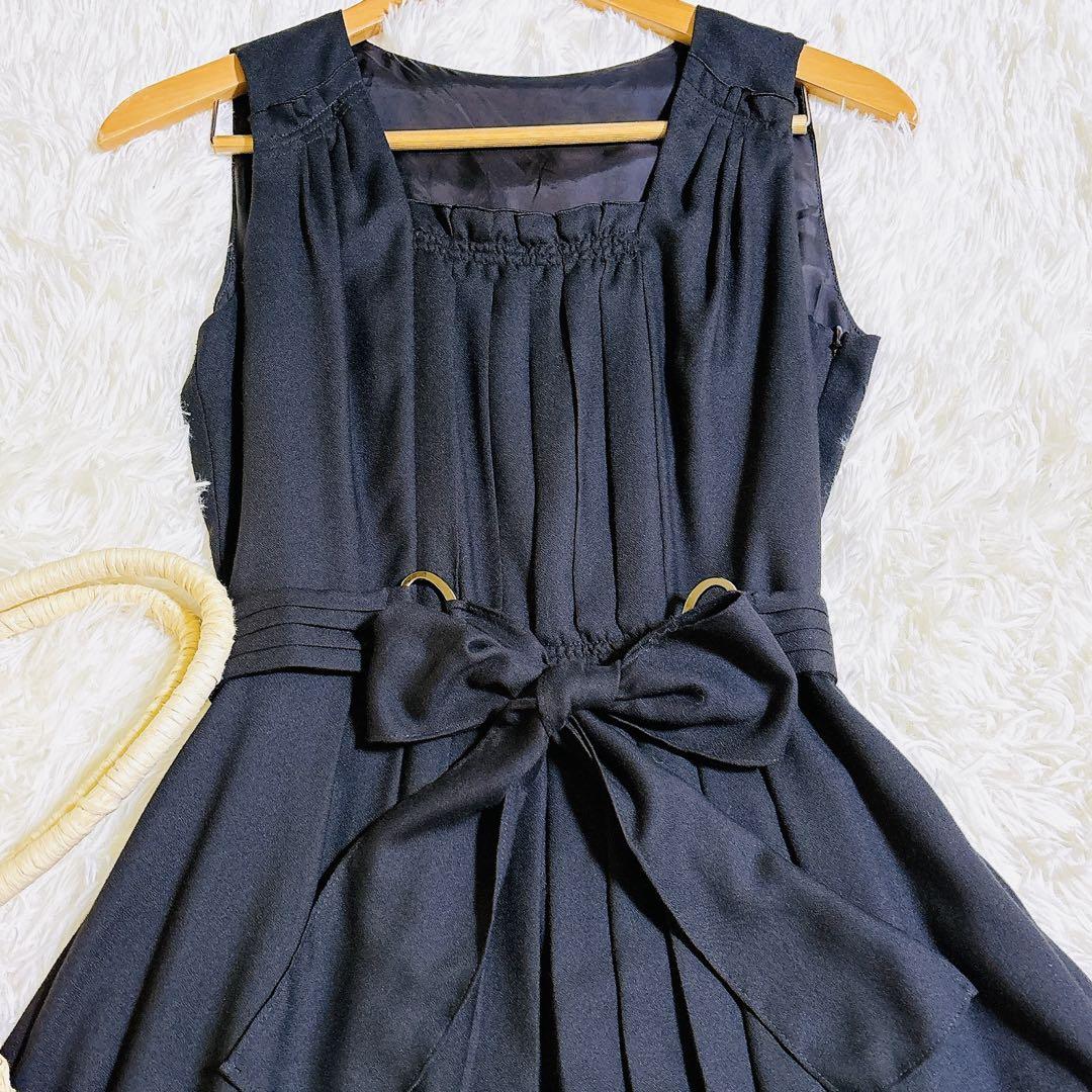 美品　アナイ　ロングワンピース　ノースリーブ プリーツ　フレア リボン