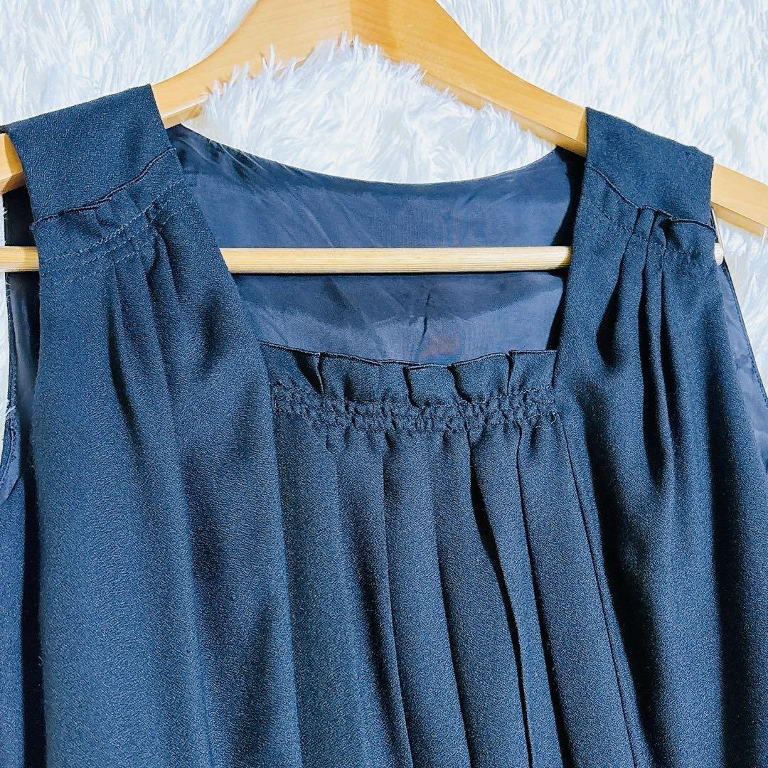 美品　アナイ　ロングワンピース　ノースリーブ プリーツ　フレア リボン