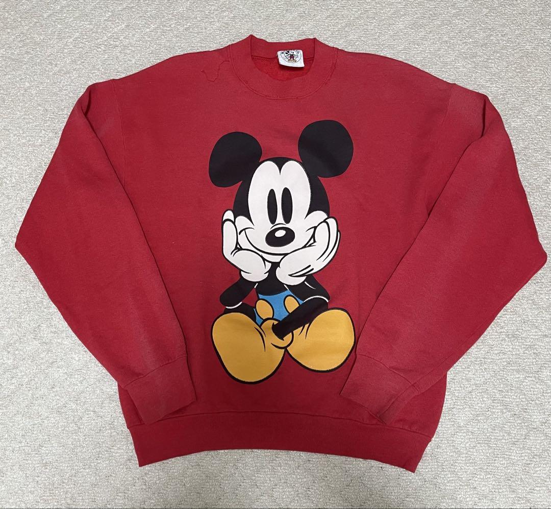 vintage 90s DISNEY お座りミッキー スウェット 赤