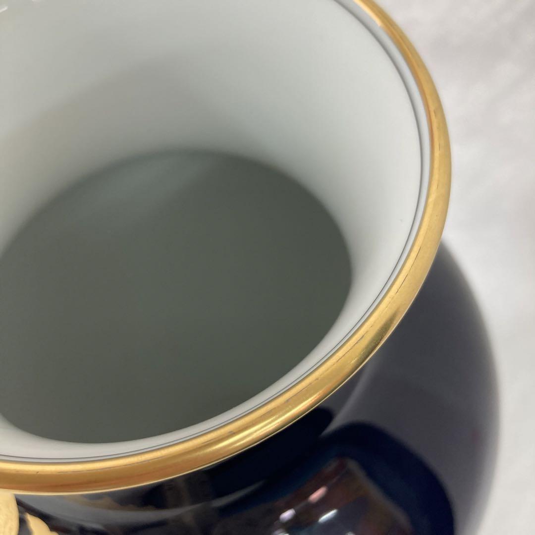 【大倉陶園】瑠璃　カトレア　花瓶　金彩　銀彩　花器　フラワーベース
