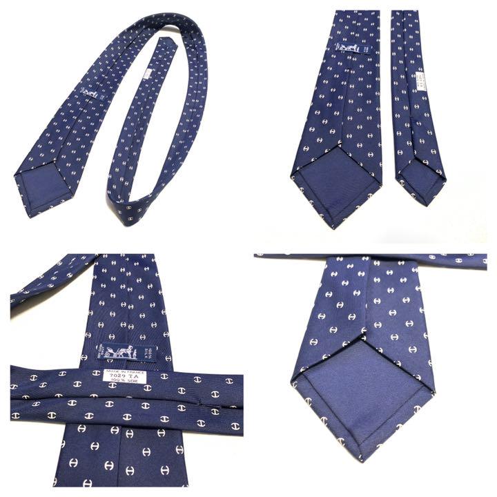 通販お得 美品 HERMES エルメス H柄 総柄 ネクタイ ネイビー 紺色 cD40l-m63048198593 お得超激安