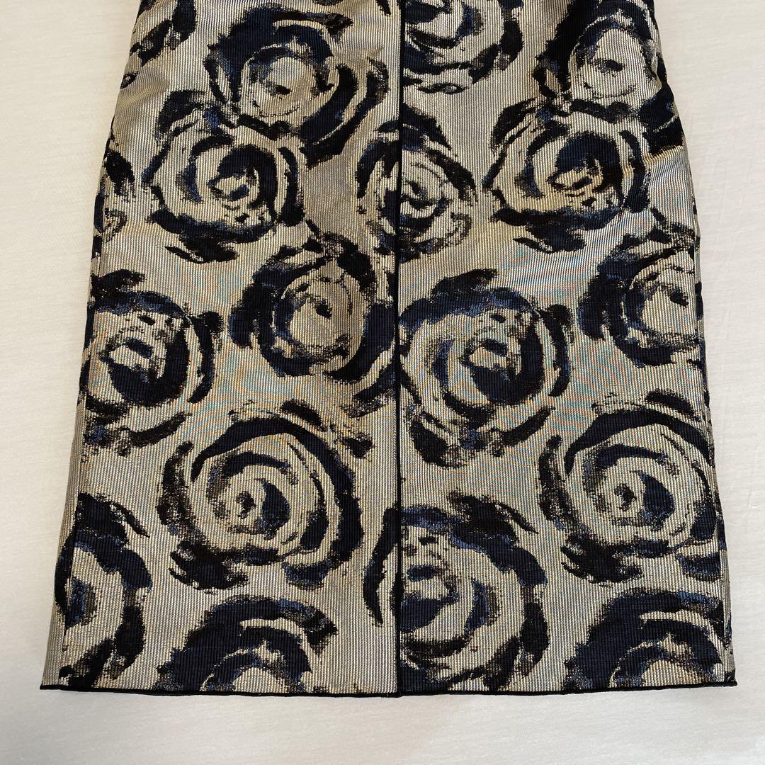 美品 LANVIN パーティドレス ゴールド 大柄 薔薇 ワンピースM
