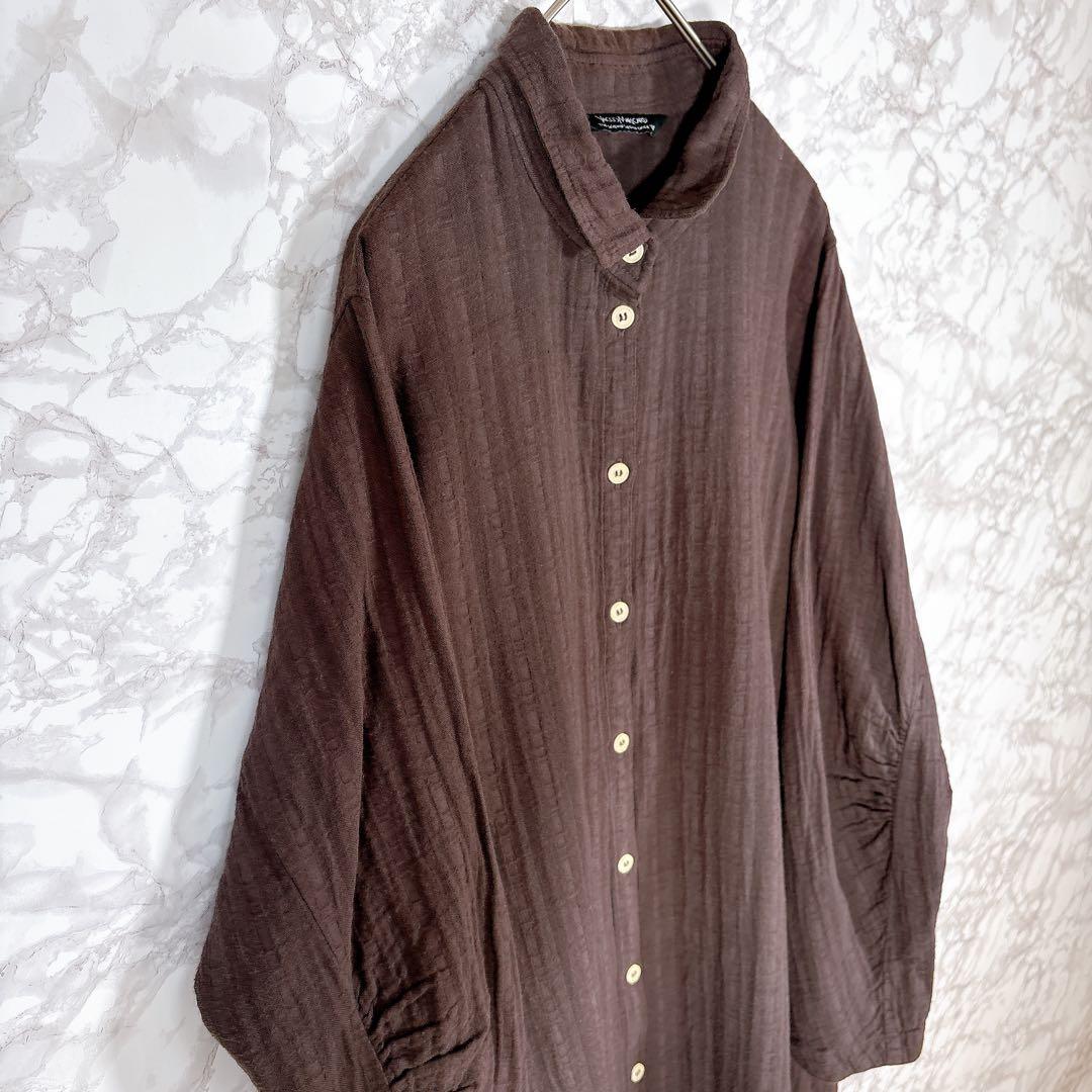 【ヤッコマリカルド】シャツ(ブラウン)ロングシャツ L 綿 麻 ワンピース 【ヤッコマリカルド】シャツ(ブラウン)ロングシャツ L 綿 麻 ワンピース