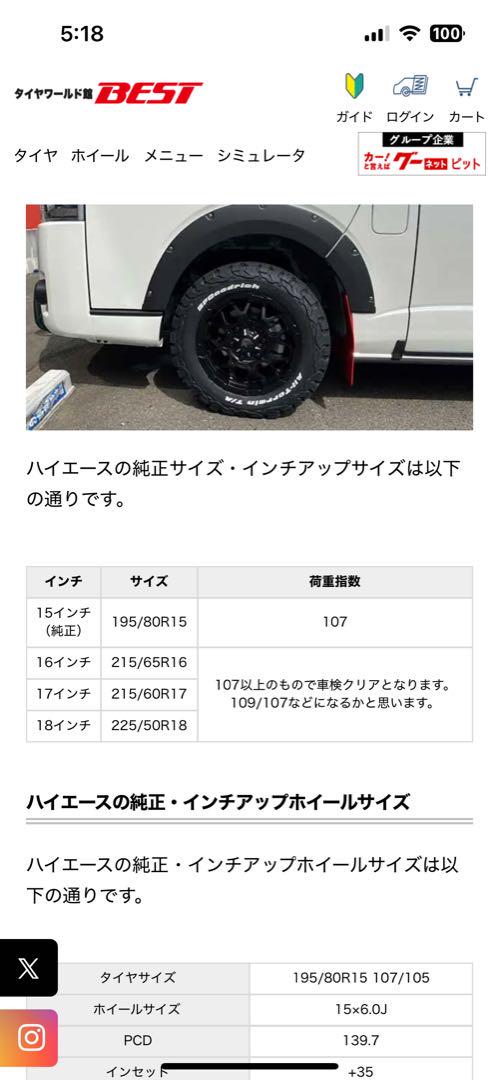 ハイエース200系　デイトナタイヤホイールセット