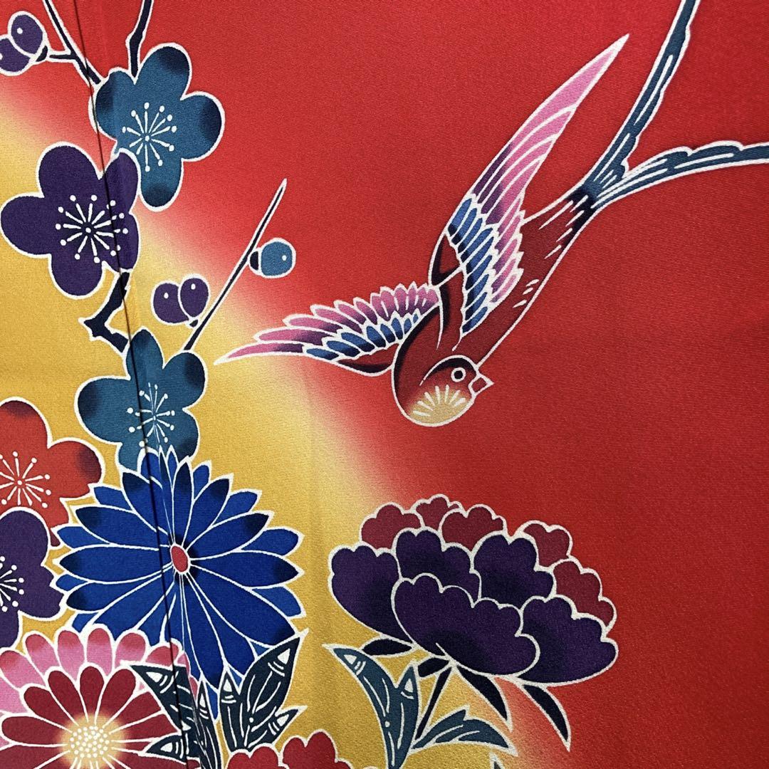 振袖 京紅型染め【宮崎良次】宮崎紅型 正絹 花鳥 赤色 袷 広衿 仕立て ...