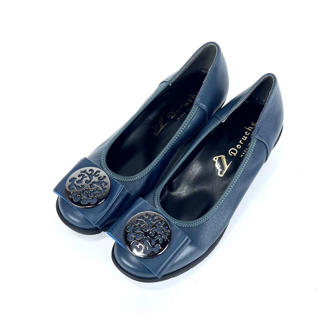 【ほぼ新品】Doruche リボン ウェッジソール パンプス ネイビー 23.0