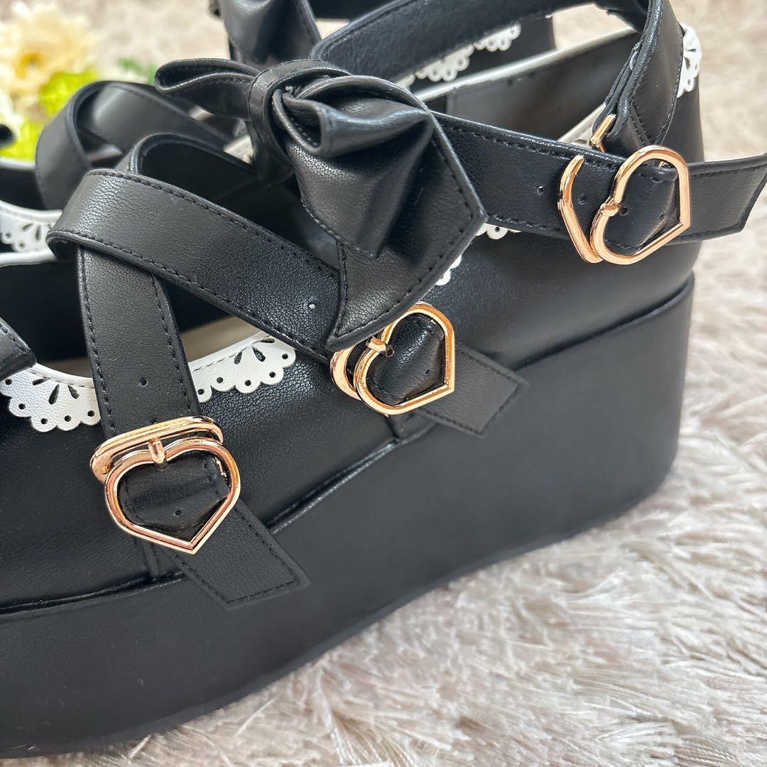 新品♡axes femme kawaii リボンスカラップ配色シューズ 黒 L