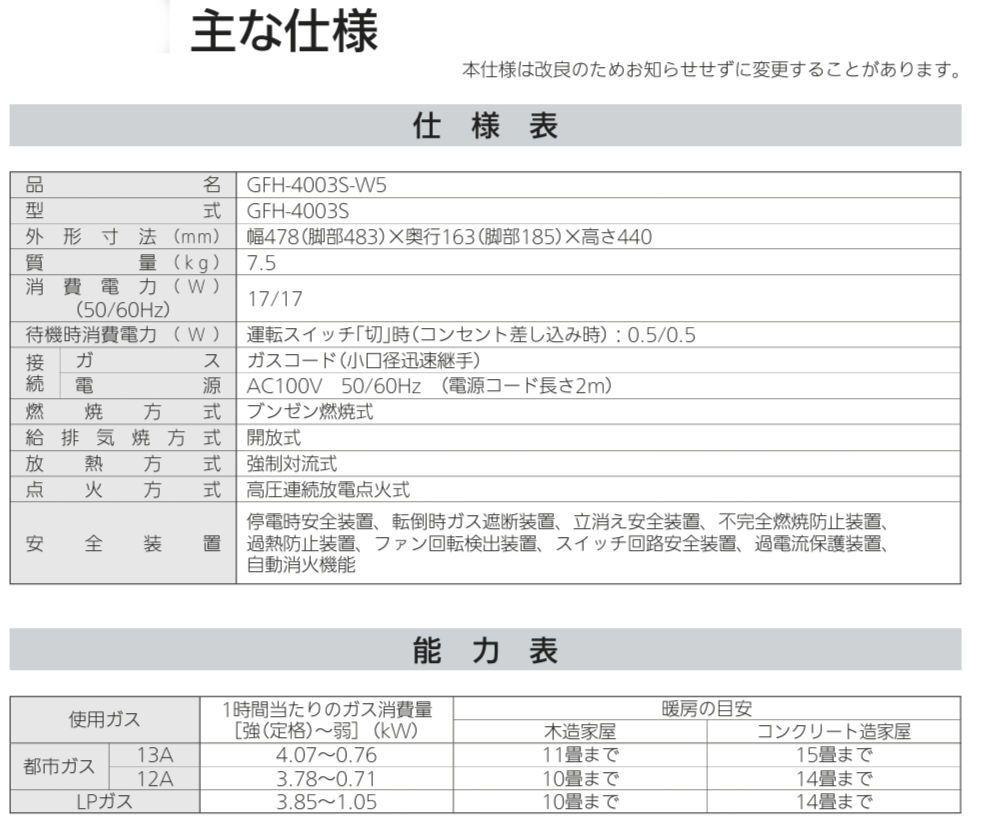 ノーリツ ガスファンヒーター 都市ガス用