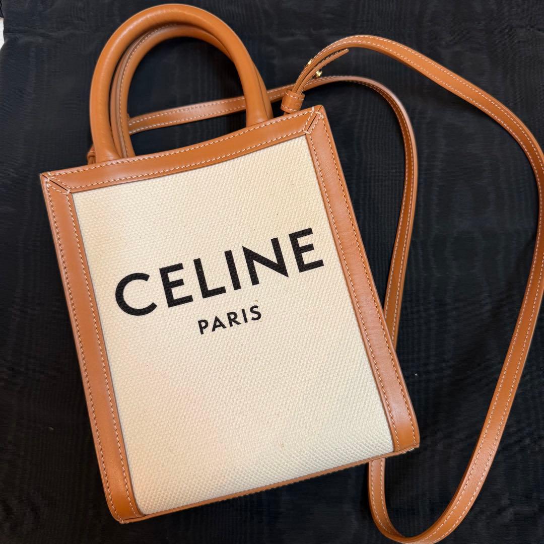 セリーヌ ミニバーティカルカバ キャンバスxレザー 2WAYハンドバッグ