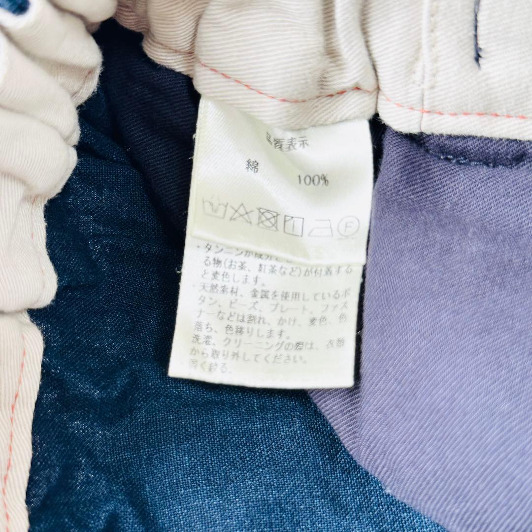 美品　パラスパレス　ワイドクロップドパンツ　ステッチ　ネイビー　おしゃれボタン