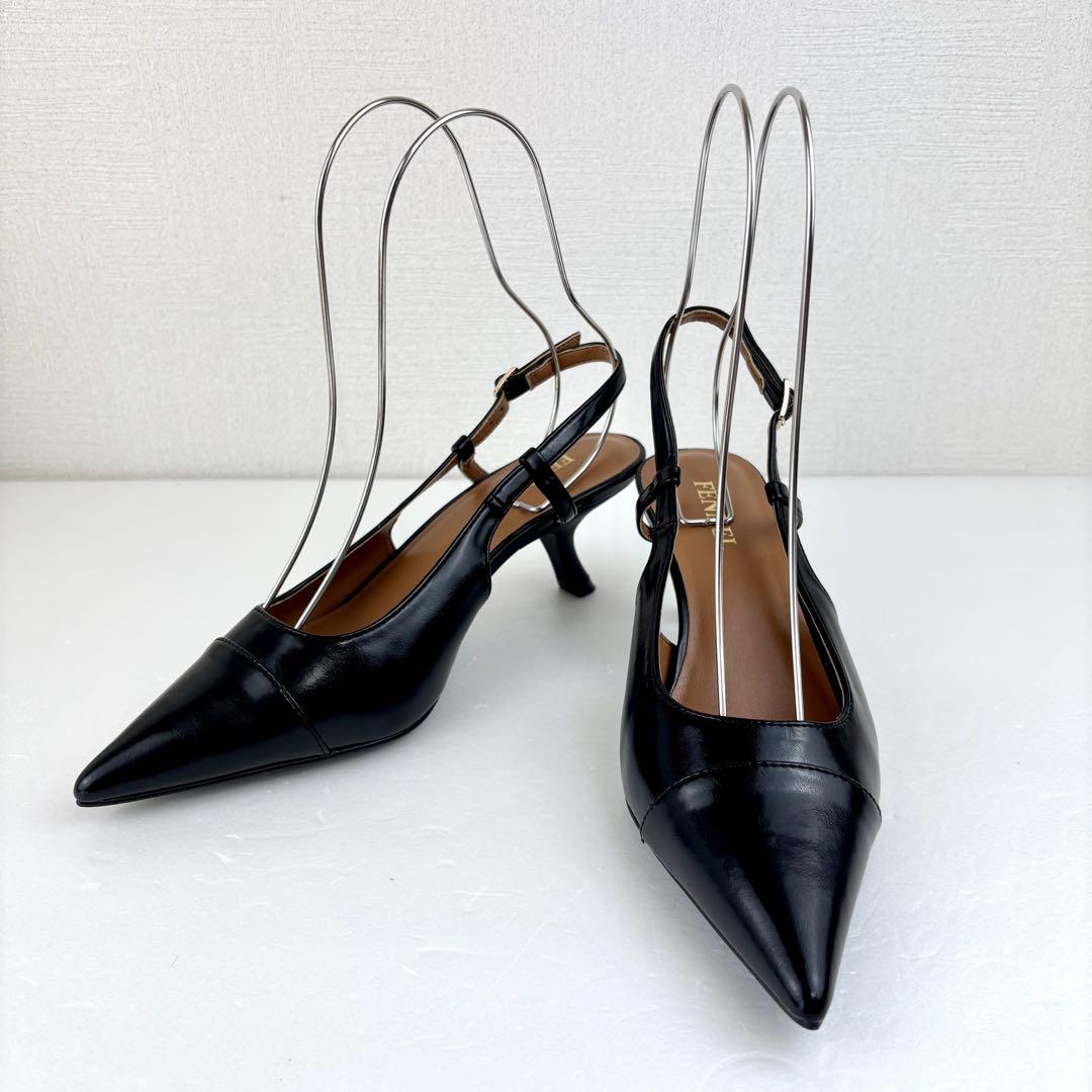 FENNEL リボン モチーフ バック ストラップ パンプス 2way ブラック