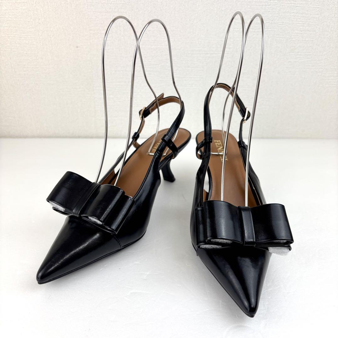 FENNEL リボン モチーフ バック ストラップ パンプス 2way ブラック