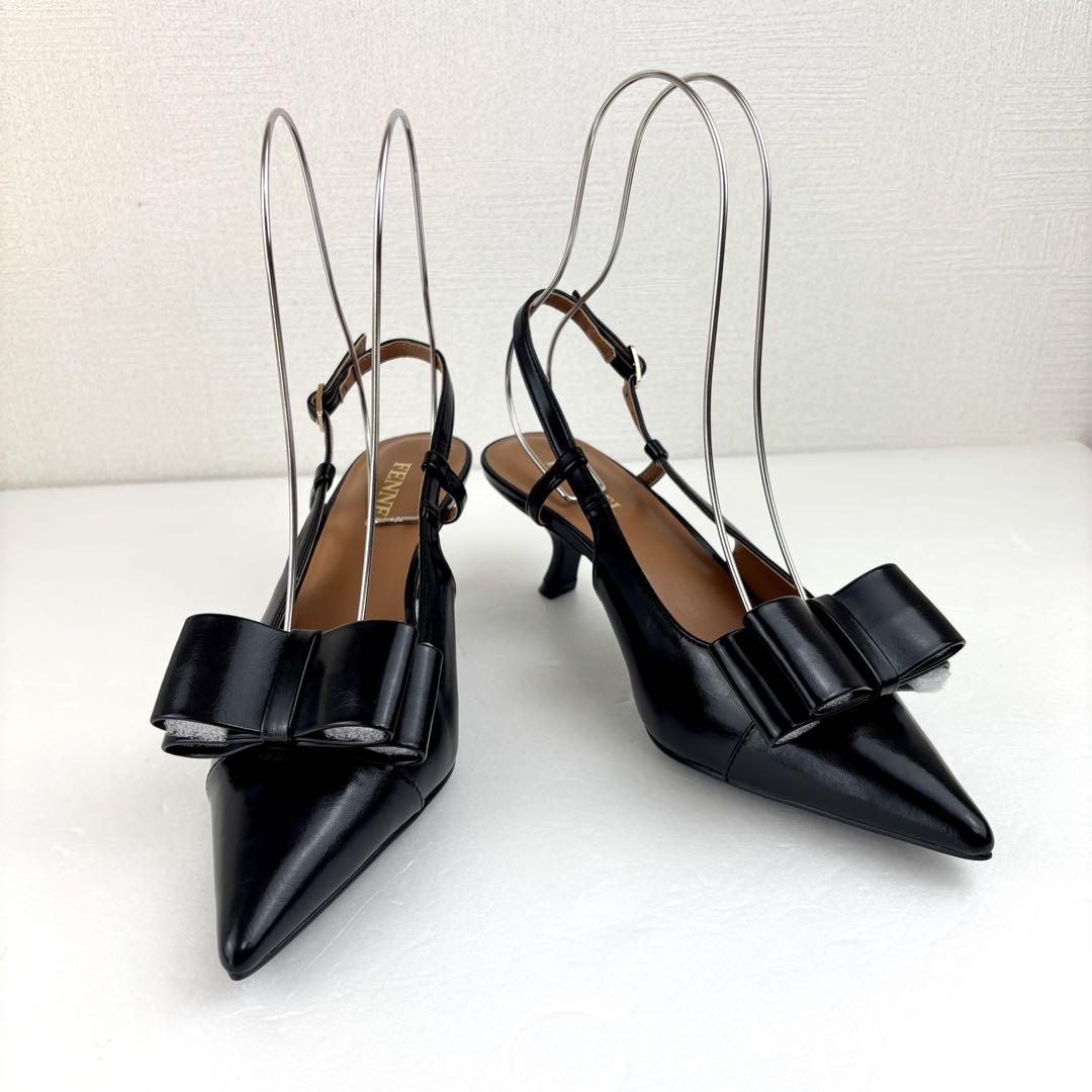 FENNEL リボン モチーフ バック ストラップ パンプス 2way ブラック