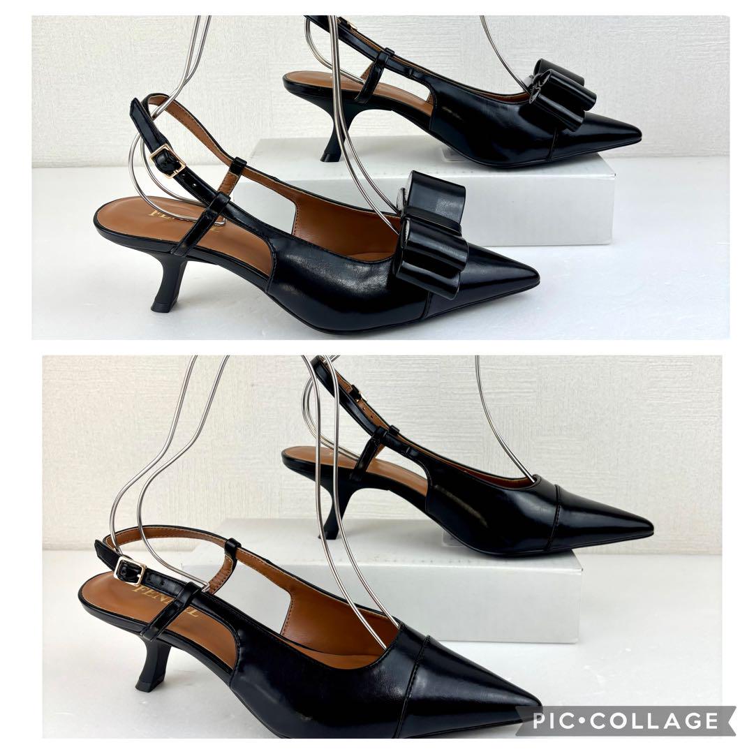 FENNEL リボン モチーフ バック ストラップ パンプス 2way ブラック