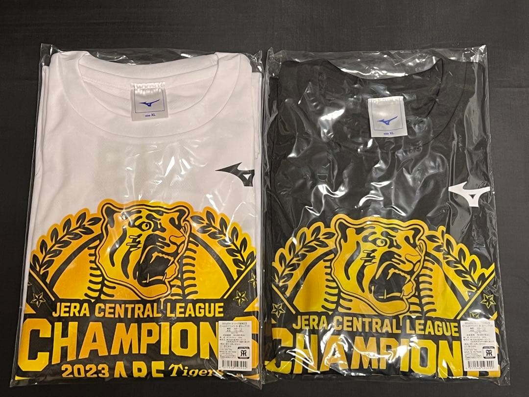 阪神タイガース 2025 セ リーグ優勝記念ビールかけTシャツ白 黒セット XLMIZUNO