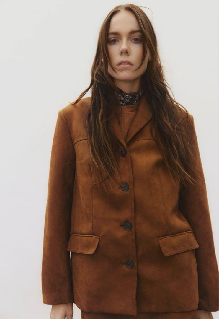 H&M シングルブレストブレザー ダークベージュ