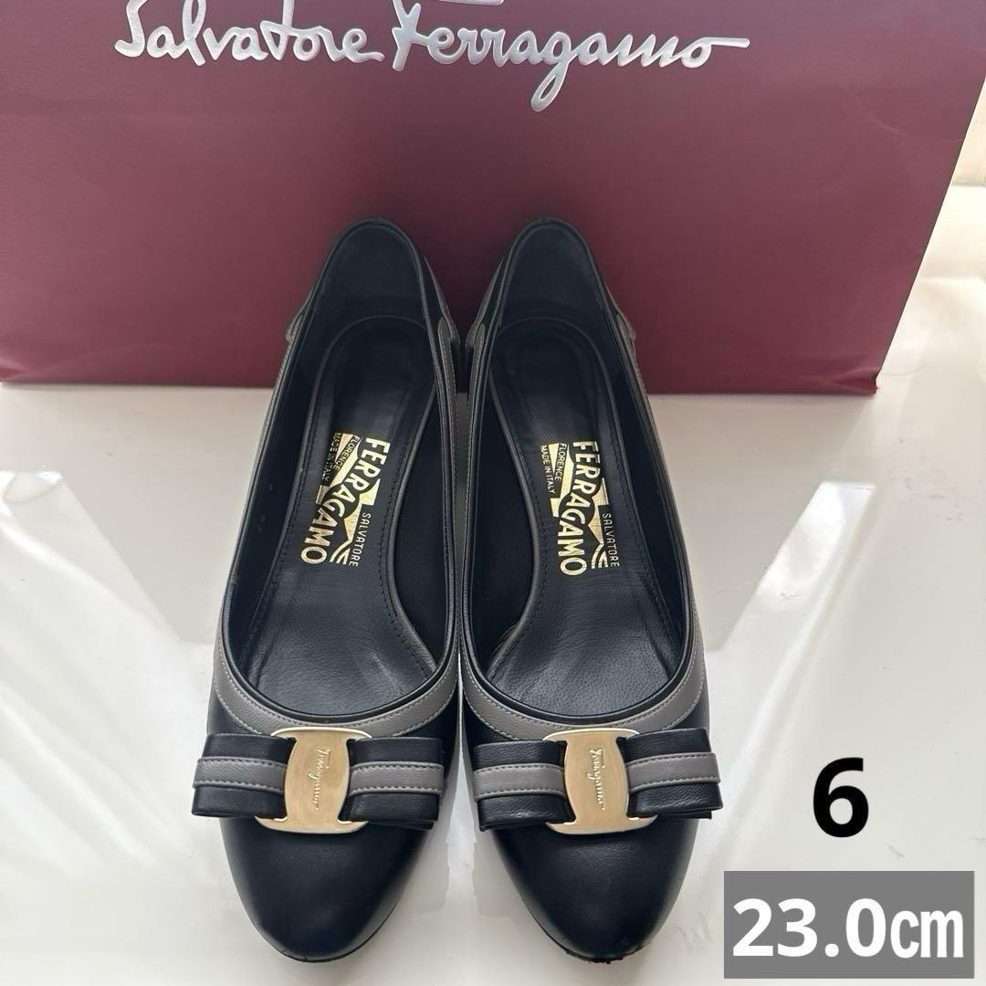 【Ferragamo】サルヴァトーレフェラガモバラリボンパンプス6 （23.0）