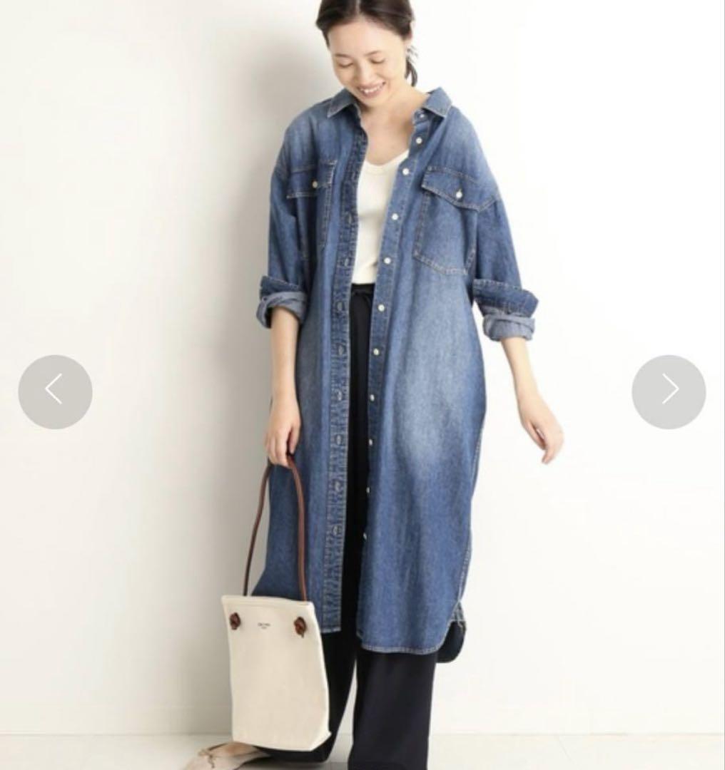 スローブイエナ◆LEDENIM ロングシャツワンピース ダンガリー◆ブルー