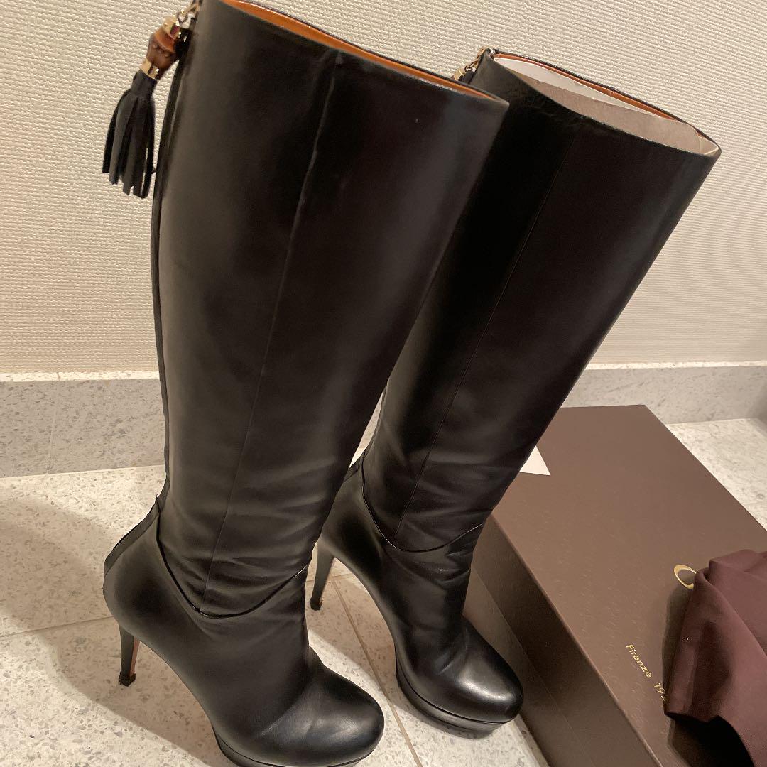 高知インター店】 GUCCI グッチ ロングブーツ スウェード皮革 tdh