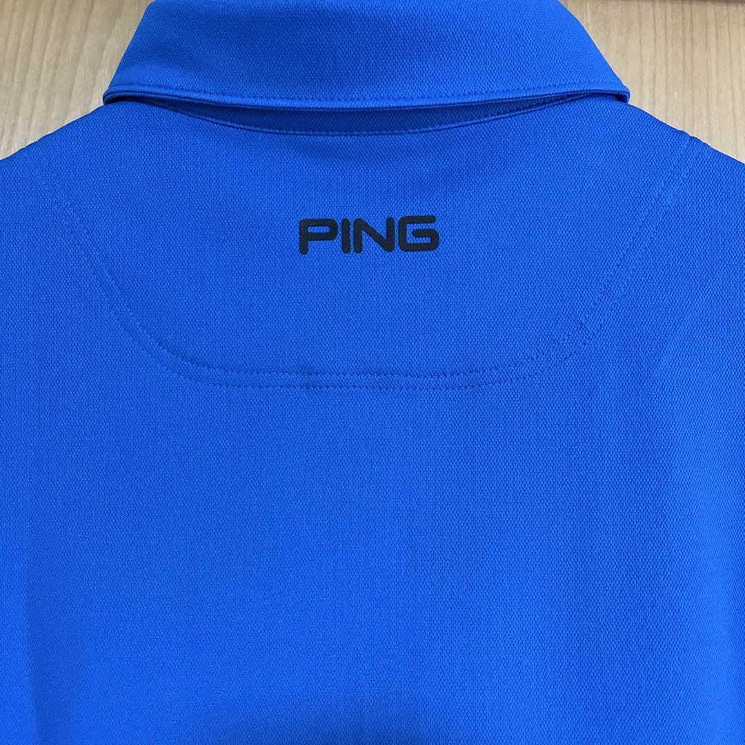 PING ピン ゴルフウェア メンズ タテロゴ半袖ポロシャツ L ブルー