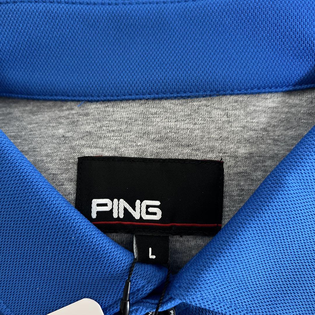 PING ピン ゴルフウェア メンズ タテロゴ半袖ポロシャツ L ブルー