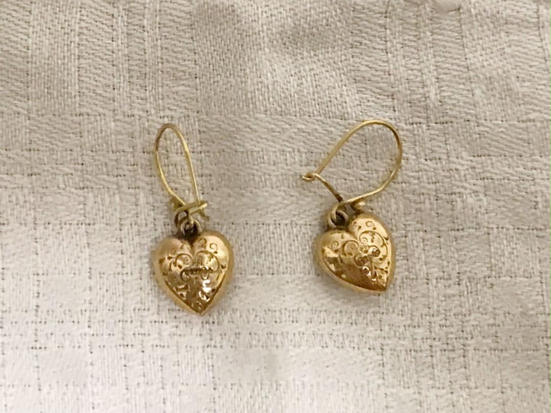 フランス アンティーク ハート 18k? 9k? フック ピアス