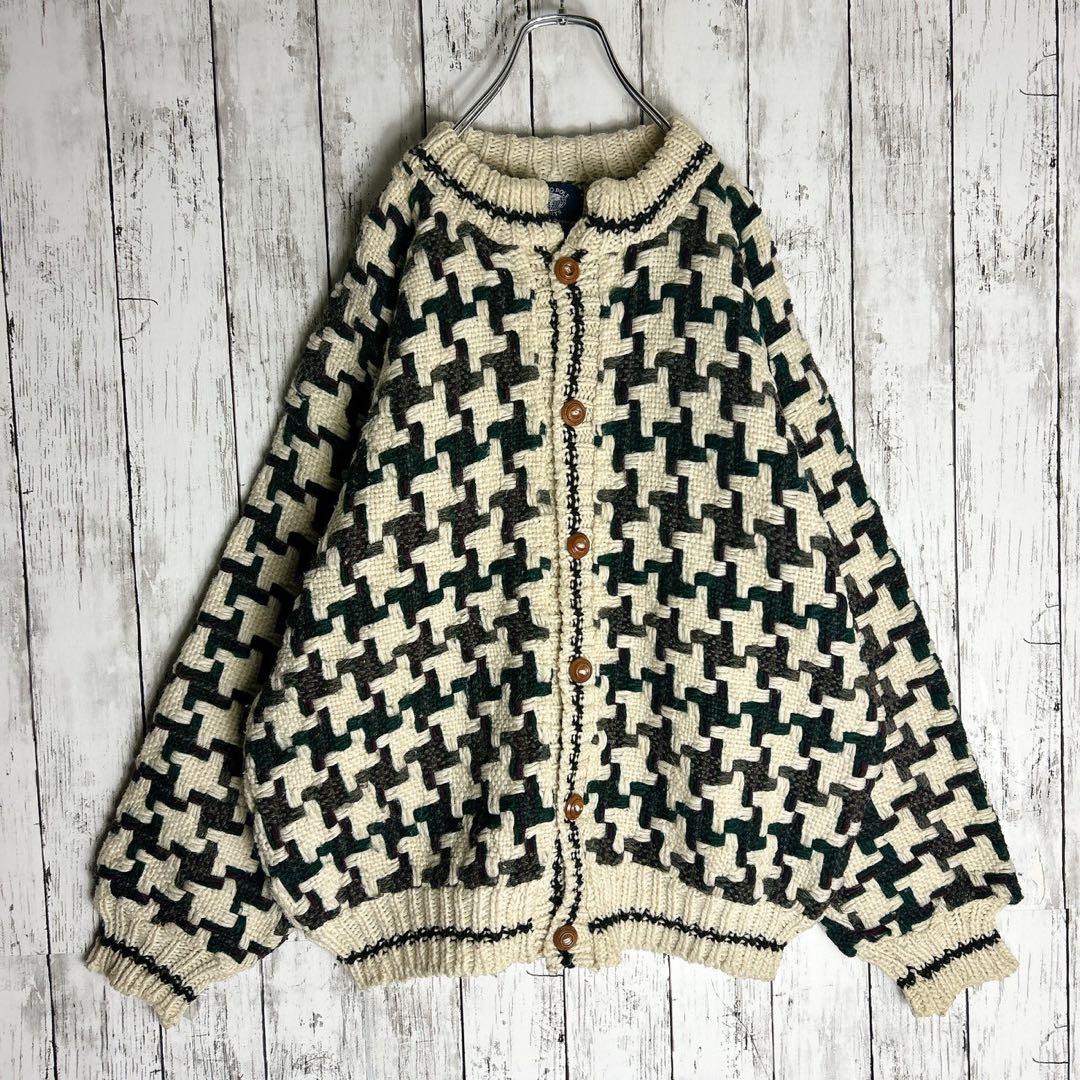 【エクアドル製】ウールニット カーディガン ヴィンテージ古着 肉厚 ウッドボタン