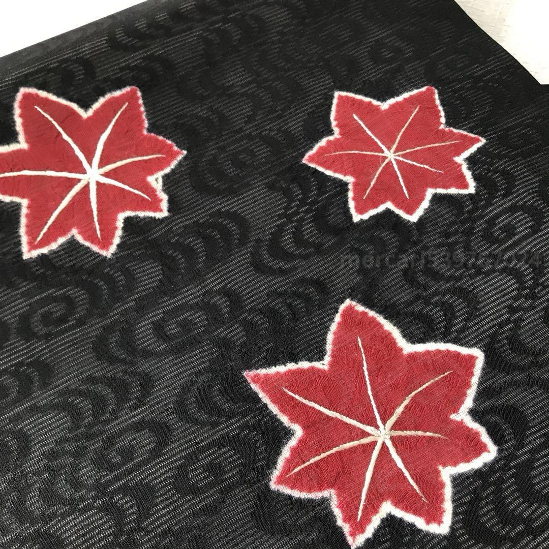 京都 おか善 夏帯 二部式 付け帯 作り帯（絽 黒 輪出し 絞り 紅葉 刺繍）
