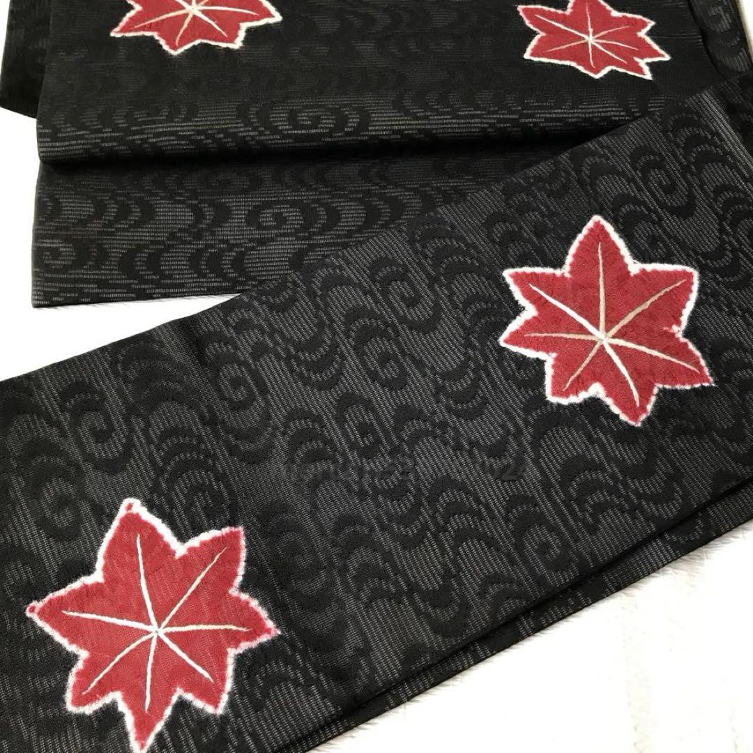 京都 おか善 夏帯 二部式 付け帯 作り帯（絽 黒 輪出し 絞り 紅葉 刺繍）
