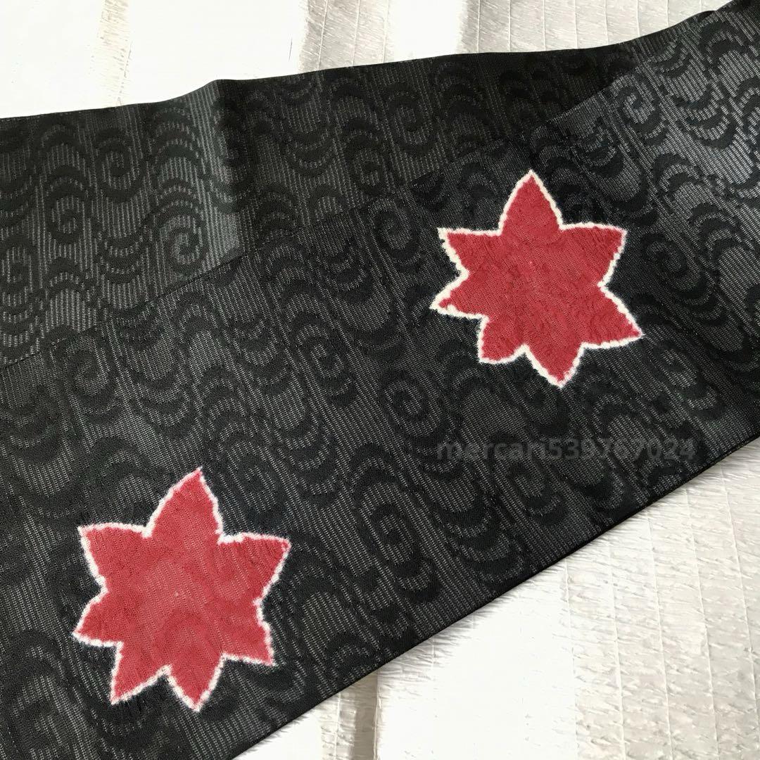 京都 おか善 夏帯 二部式 付け帯 作り帯（絽 黒 輪出し 絞り 紅葉 刺繍）