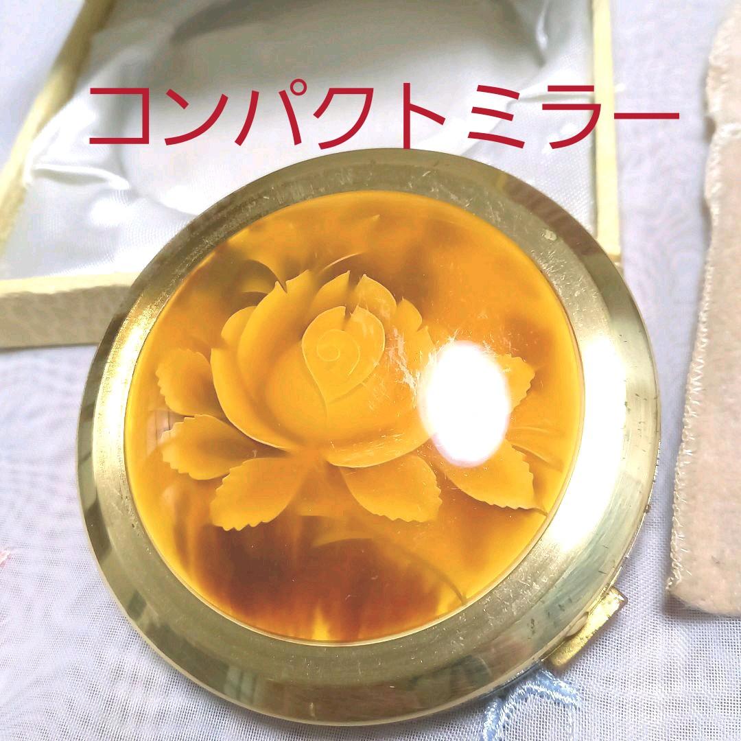 Madoleya マドレヤ レトロなコンパクトミラー 琥珀色薔薇×ゴールド