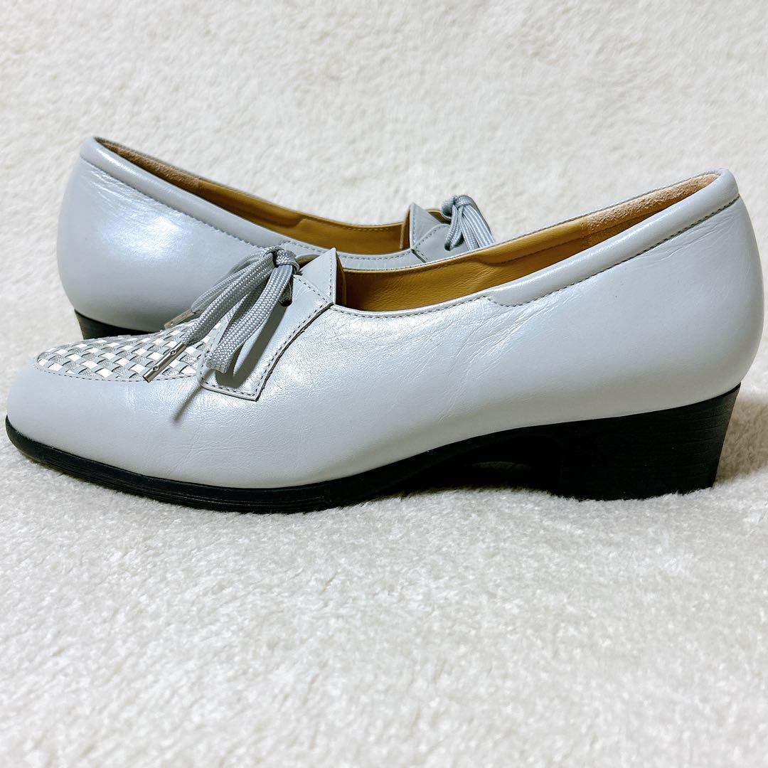 【新品・未使用】銀座ヨシノヤ 編み込み パンプス クッションシリーズ 23cm