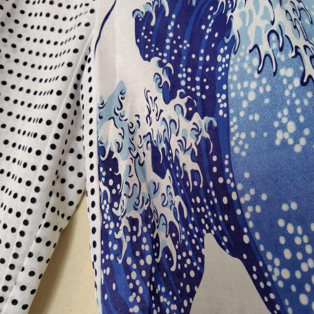 手拭いもんぺ【猫富】豆絞り 綿 ハンドメイド ワイドパンツ 招き猫 富士山 北斎