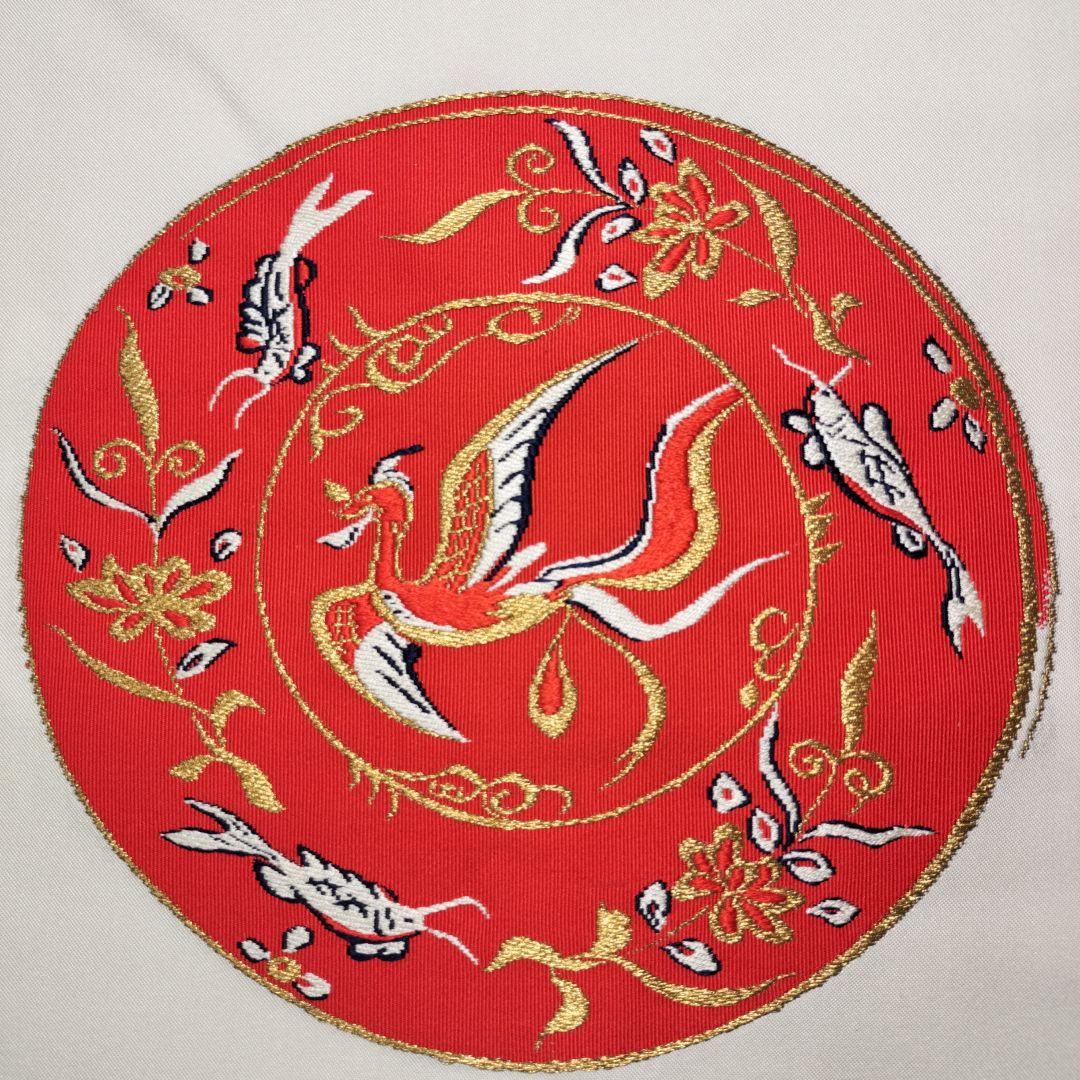 7935　　機械刺繍　　名古屋帯　　火の鳥と魚 7935機械刺繍名古屋帯火の鳥と魚