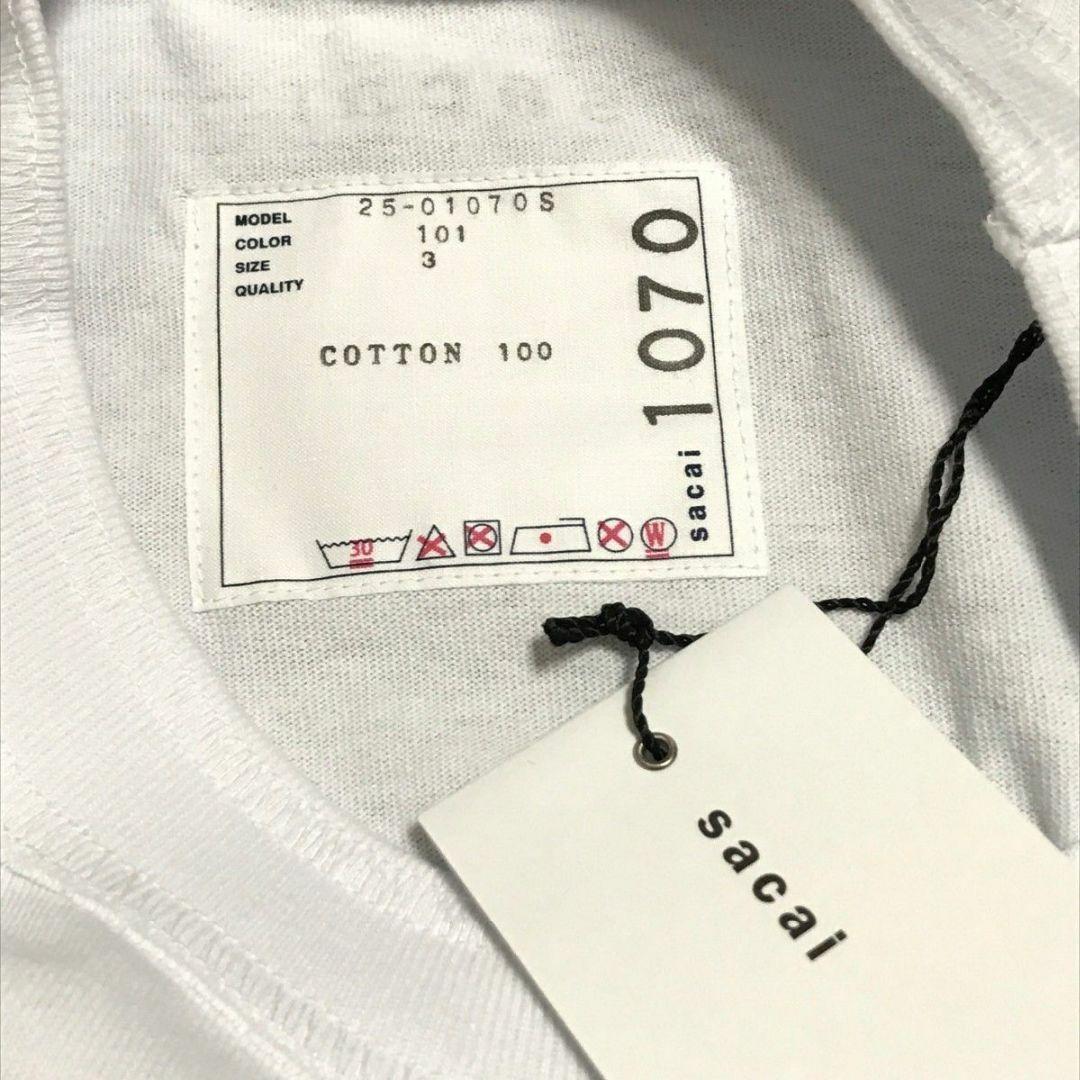 3 白　SACAI 25SS カプセル 両面ロゴ Tシャツ　サカイ