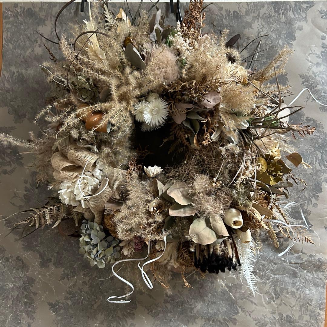 ハンドメイド♡ドライフラワーリース オージー特大❤️バンクシア&プロテア♪472 ハンドメイド♡ドライフラワーリース オージー特大❤️バンクシア&プロテア♪472