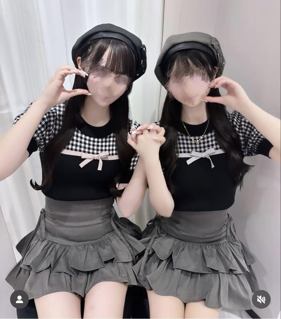pium リボンテープギンガムニットトップス ニット