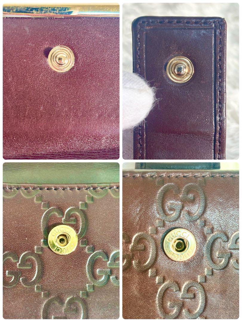美品 GUCCI 長財布 シマ レザー GG ゴールド プレート ダークブラウン