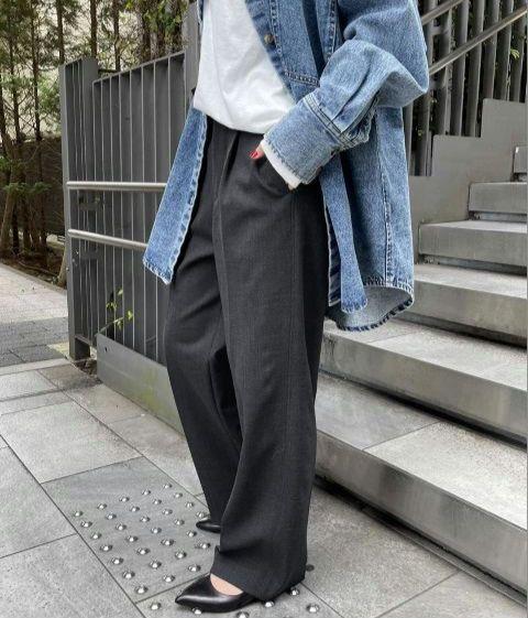 スピックアンドスパン　ハイブリッドダブルクロスワンタックパンツ