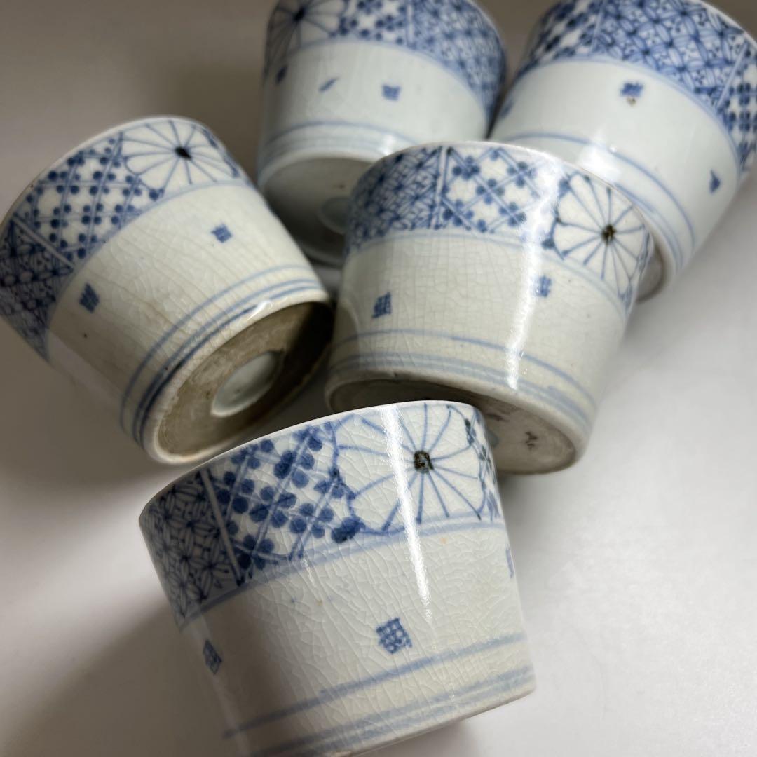 古伊万里　染付蕎麦猪口5客　口径約8㎝　東Y7-0722①タカチ