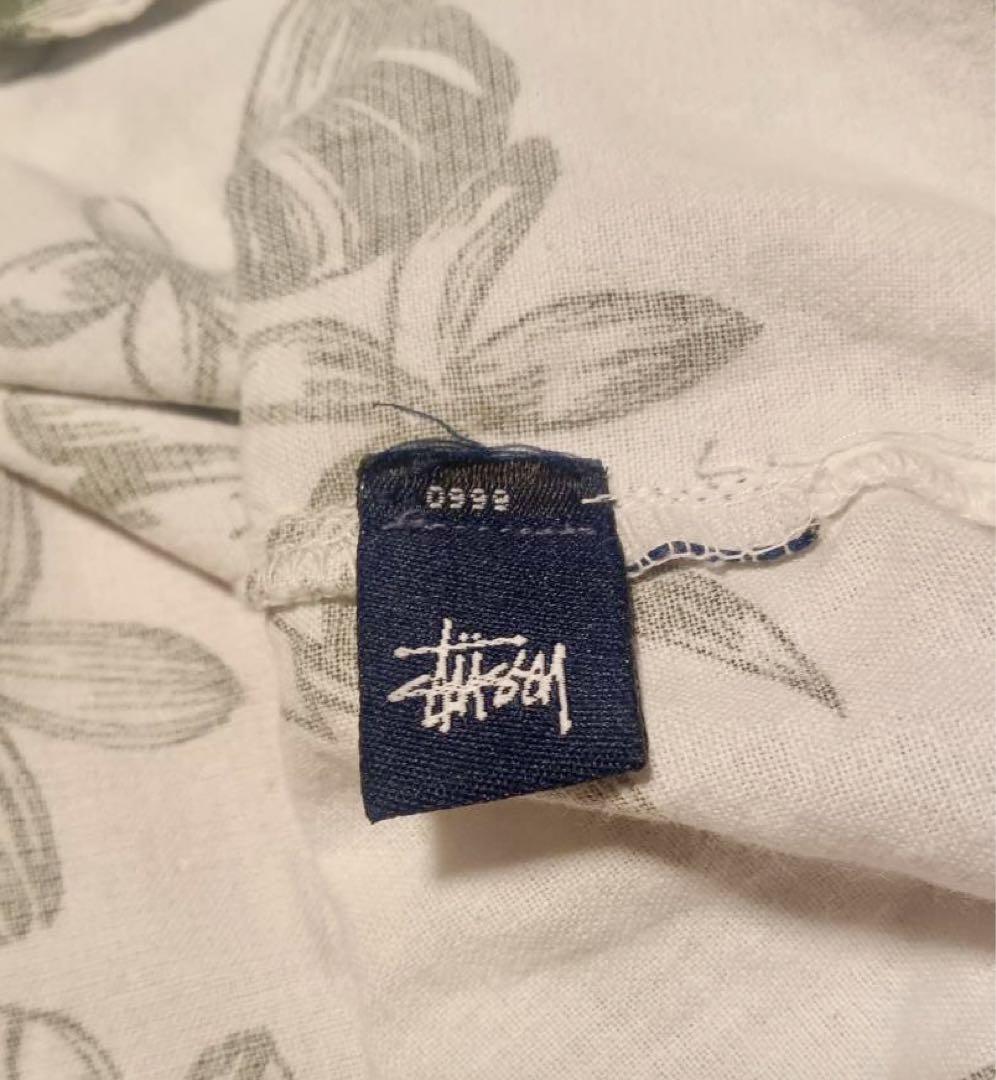 90s STUSSY 紺タグ アロハシャツ ハイビスカス ホワイト 半袖