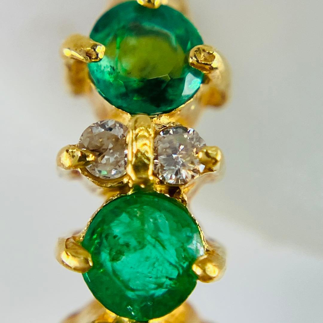 K18YG ダイヤモンド付 エメラルドピアス E:0.54ct D:0.12ct