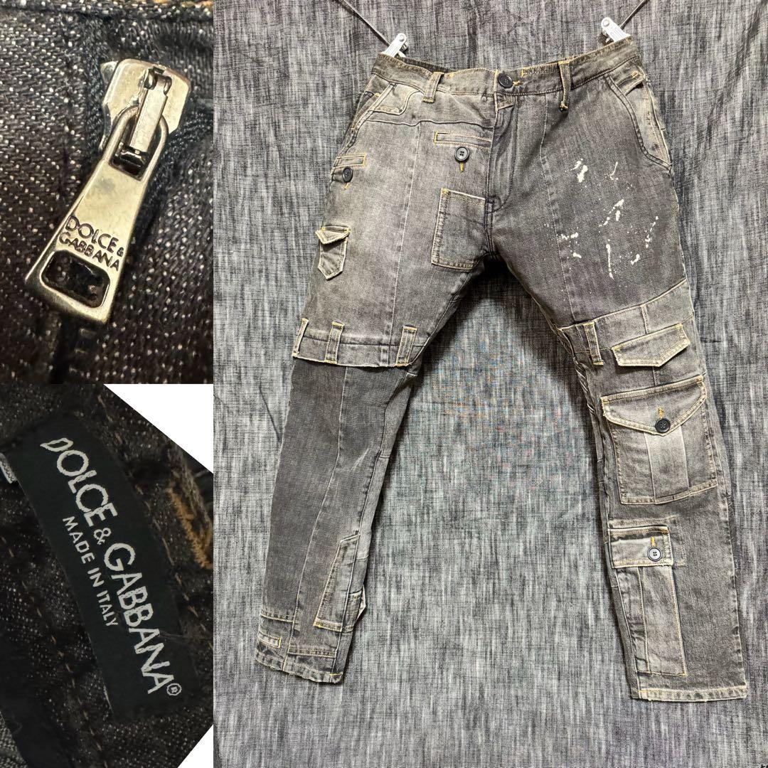 DOLCE GABBANA パッチワークリメイク加工 再構築 ブラックデニム 黒S・D&G ／ Dolce＆Gabbana