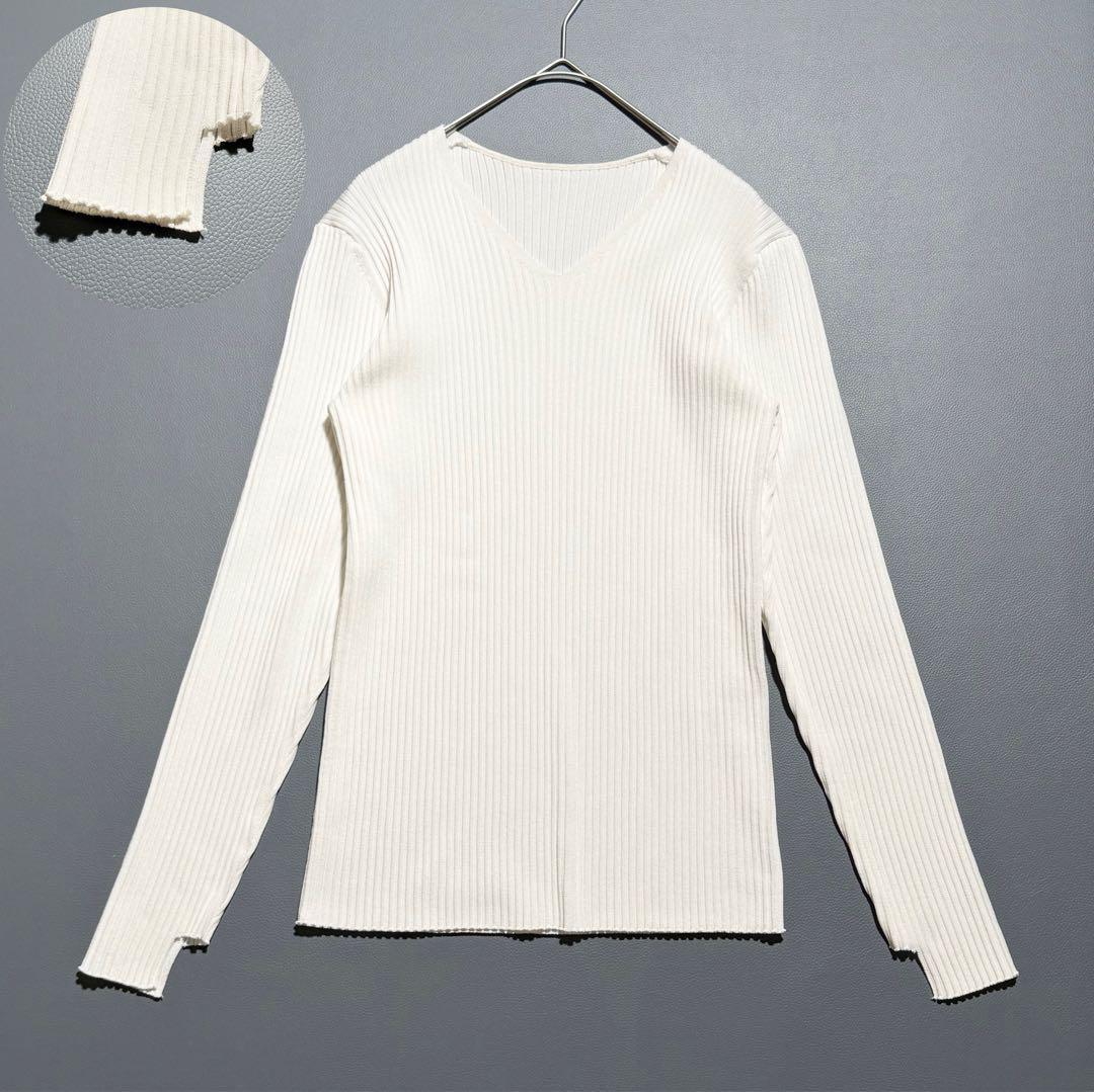 ADORE 袖口カット クリアリブニット Vネックカットソー 38 白