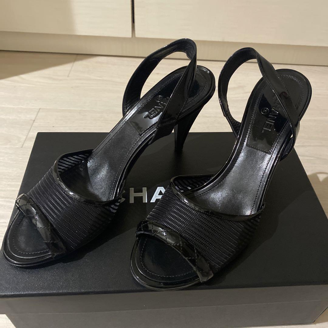 【攻める足元★】CHANEL サンダル So Black 25A 厚底 STYLEBLOCK サンダル 厚底オープントゥサンダル レディース