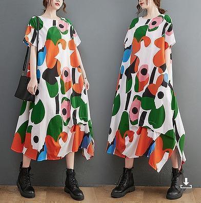 大きいサイズ レディース ワンピース　ロング　花柄　春夏 秋 新品 半袖