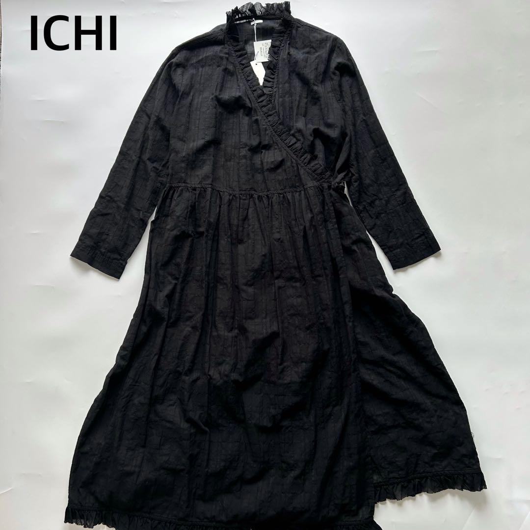 新品タグ付き✨　ICHI コットンギャザー　カシュクール　ロングワンピース